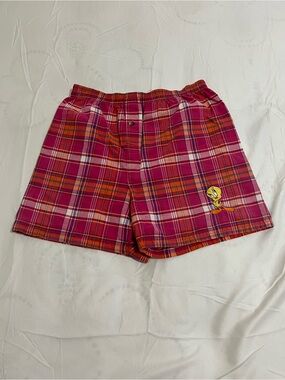 Vintage Looney Tunes Tweety Plaid Cotton Sleep Shorts - Pink Women’s Size Small